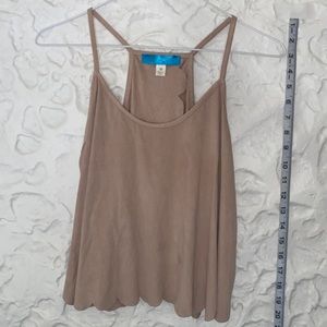 “Buttons” faux suede scalloped tank top